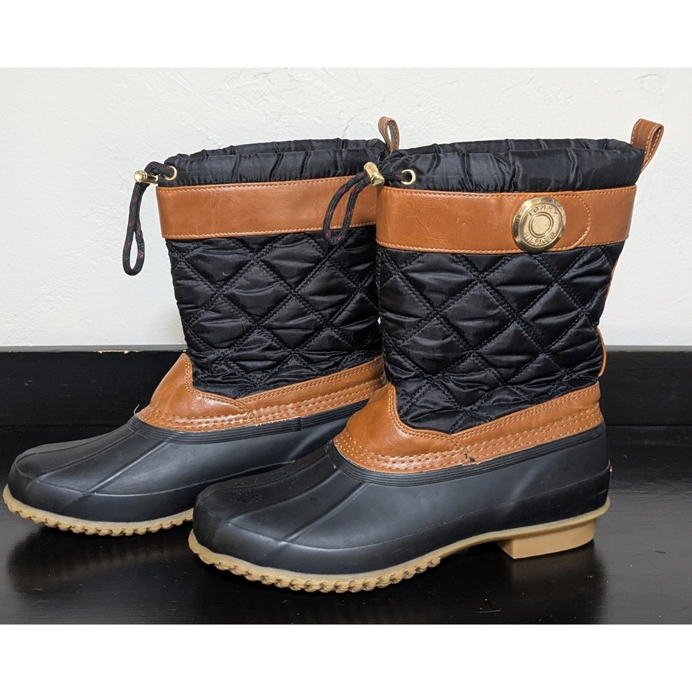 Tommy Hilfiger Women's Arcadia Duck Boots Size 8 Black Quilted Rubber Sole